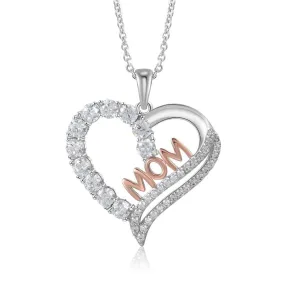 Silver Color Copper Necklace with Luxury Heart-Shaped CZ Paved Pendant, Fashion Jewelry Gift for Mother’s Day