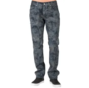 Slim Straight Midnight Blue Premium Denim Signature 5 Pocket Jeans Distressed Bleach Spotting