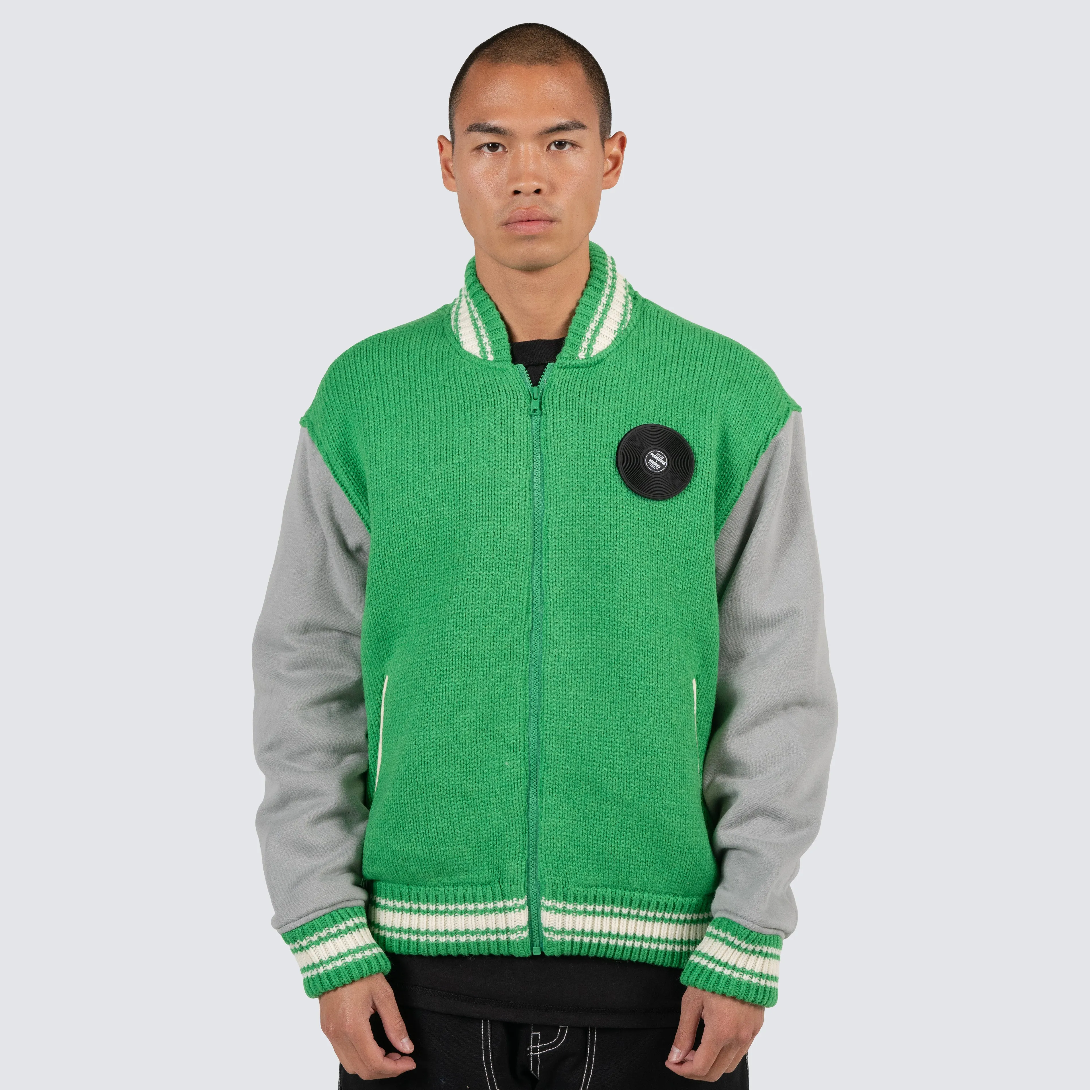 SMOKE KNITTED VARSITY JACKET