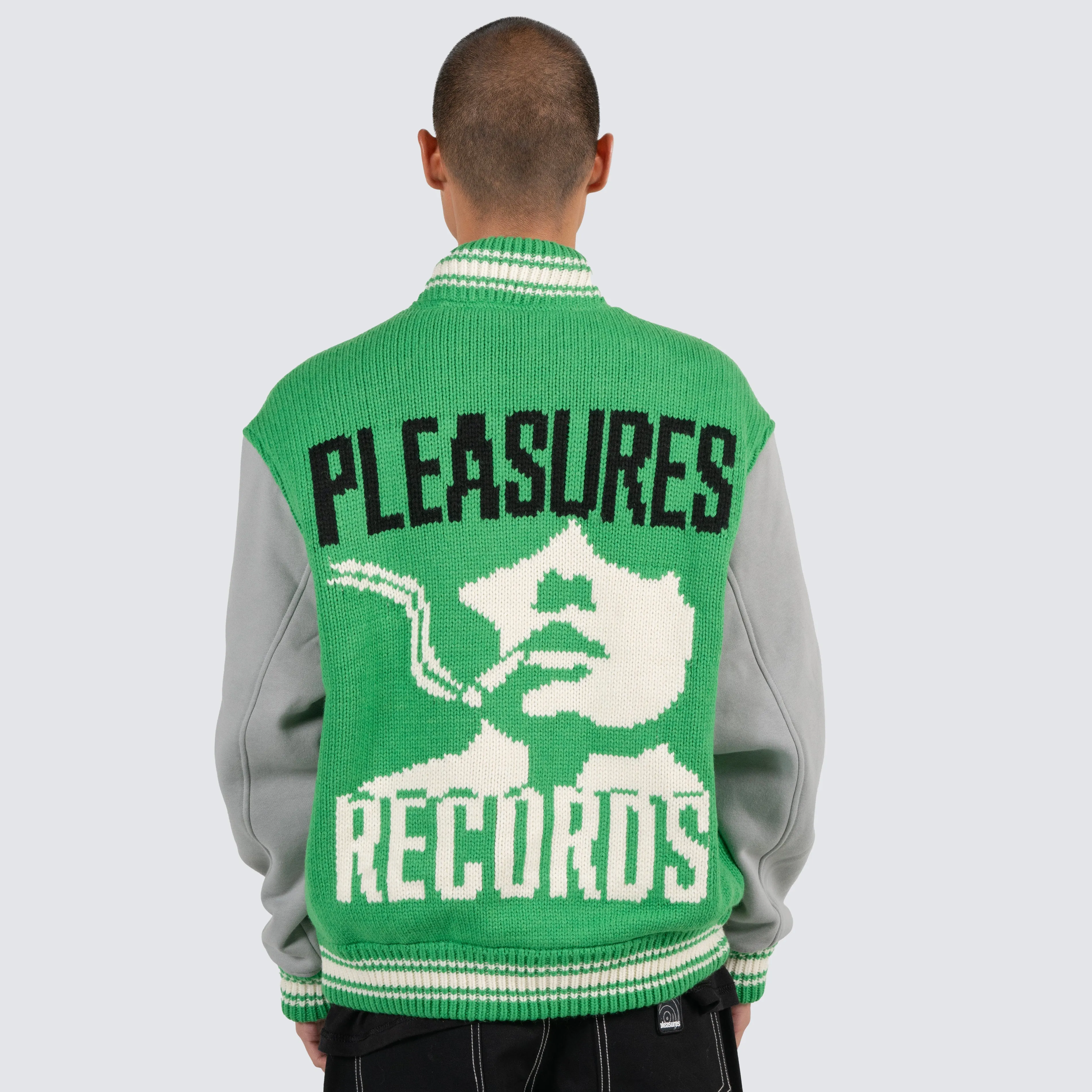 SMOKE KNITTED VARSITY JACKET