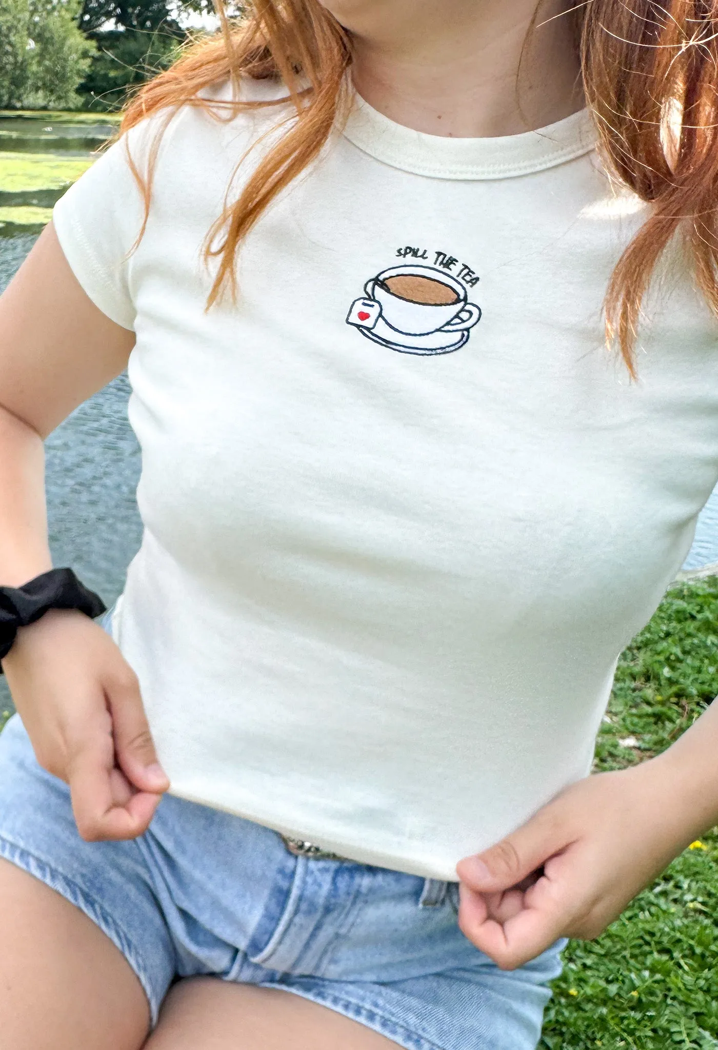 Spill The Tea Embroidered Micro Rib Baby Tee