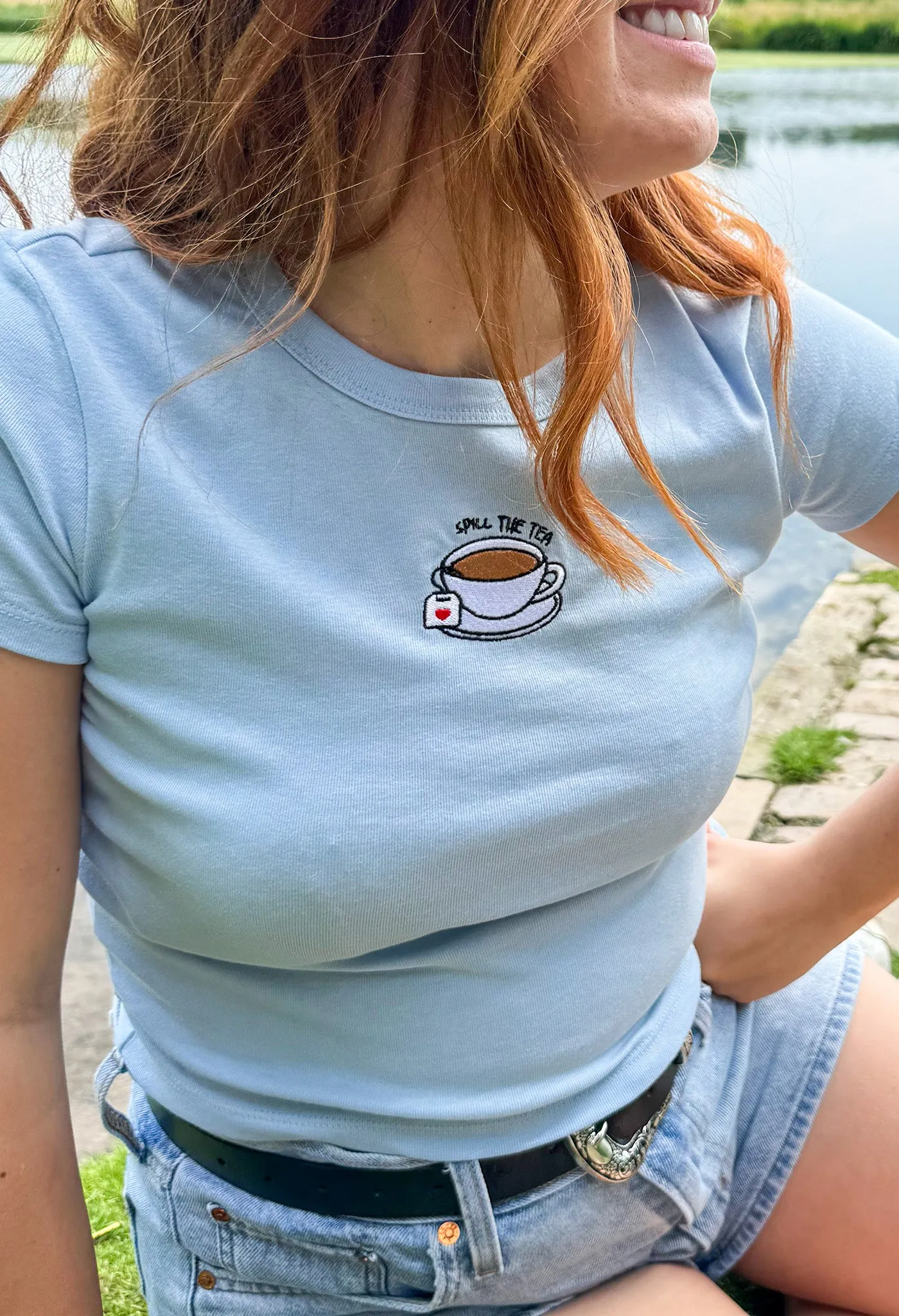 Spill The Tea Embroidered Micro Rib Baby Tee