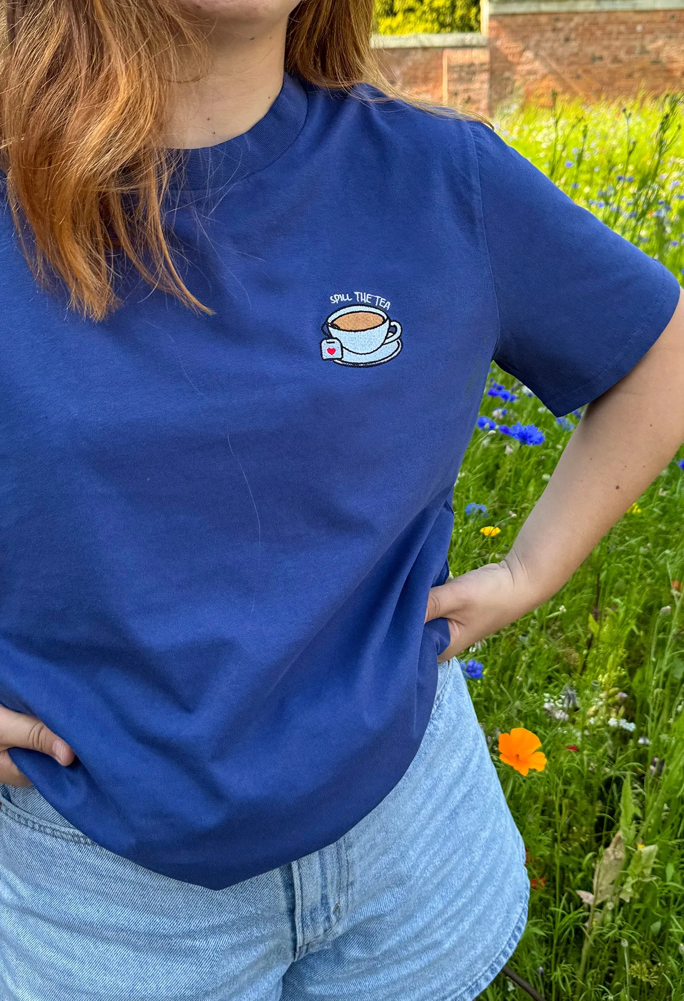 Spill The Tea Embroidered Organic Cotton T-Shirt