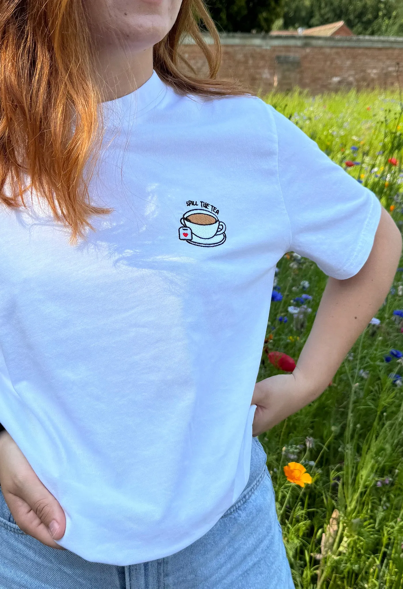 Spill The Tea Embroidered Organic Cotton T-Shirt