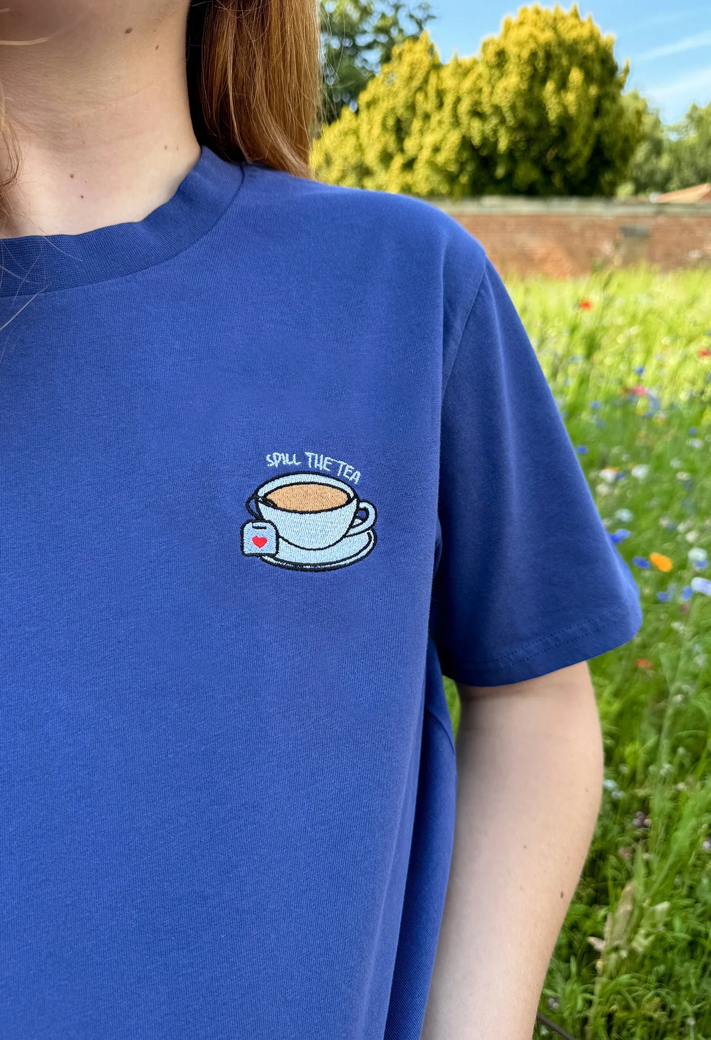 Spill The Tea Embroidered Organic Cotton T-Shirt