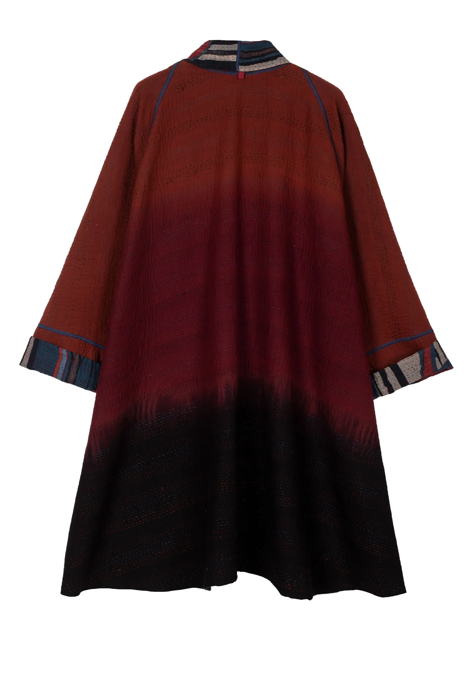 STRIPE AND BENDS KANTHA KIMONO LONG JACKET - sb4005-red -