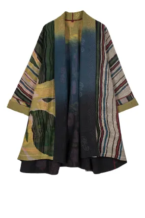 STRIPE AND BENDS KANTHA KIMONO LONG JACKET