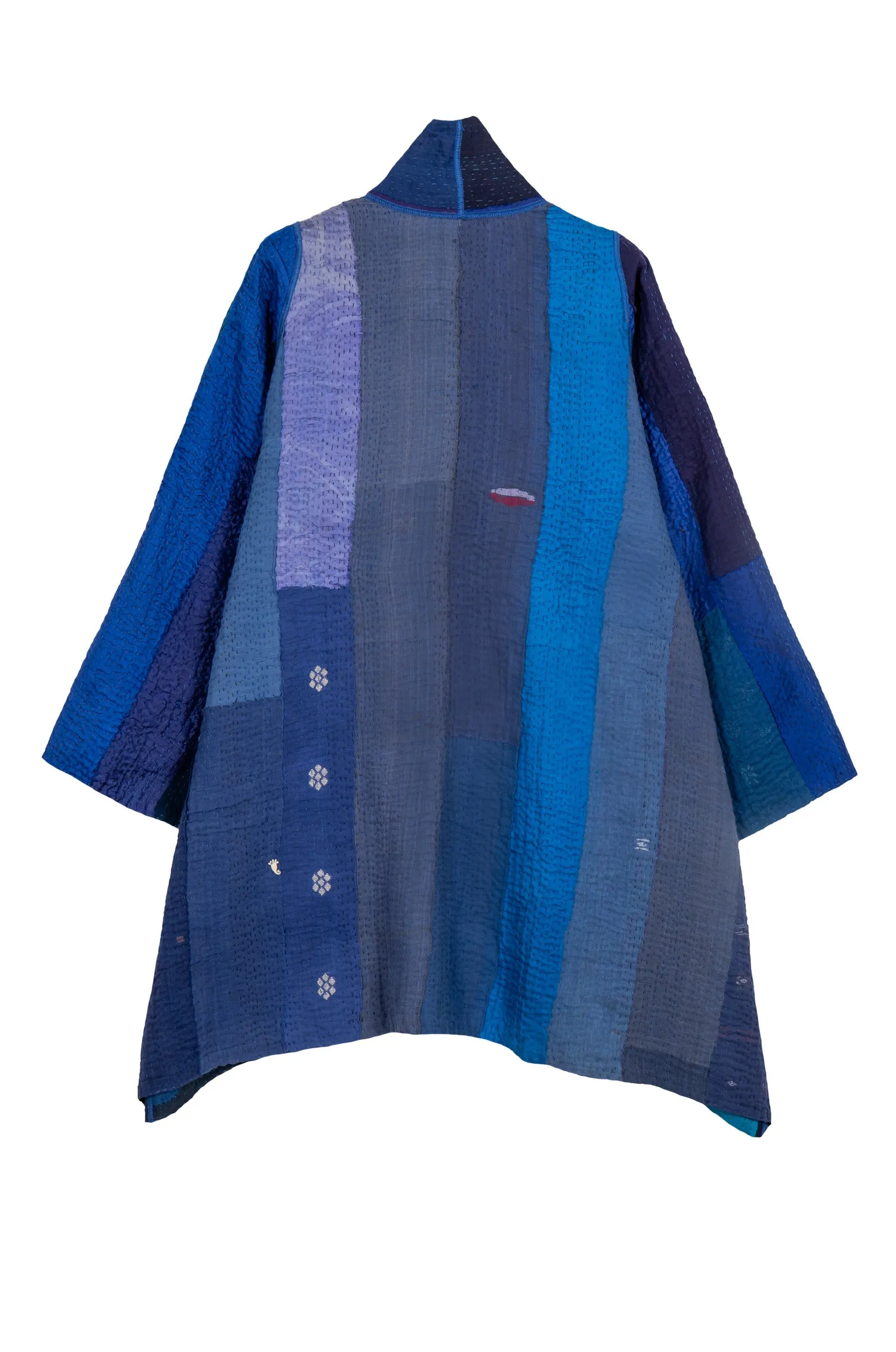 STRIPE AND CHECK COTTON SILK PATCH KANTHA A-LINE JACKET