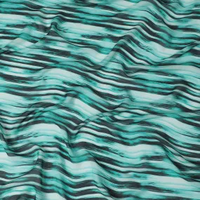 Teal green Premium pure silk chiffon with pearl grey and black print in stripe design-D16990