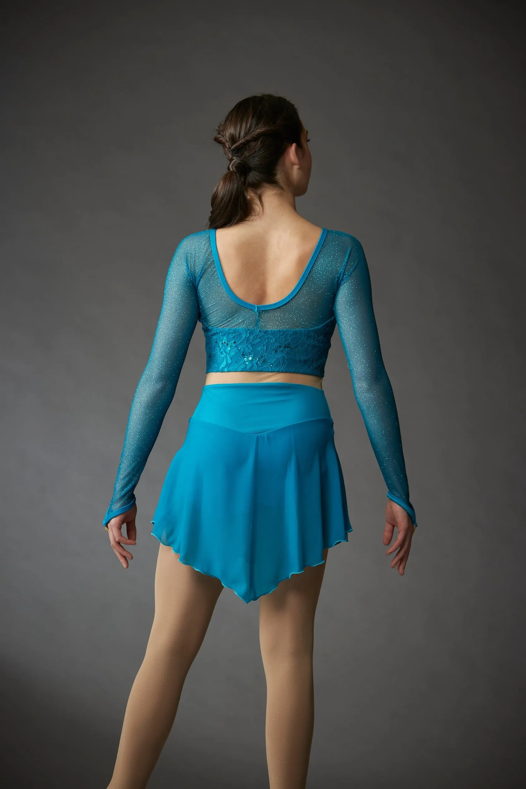 Teal Lace Crop Top Dress with Mesh