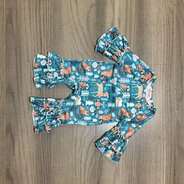 Teal Winter Baby Romper