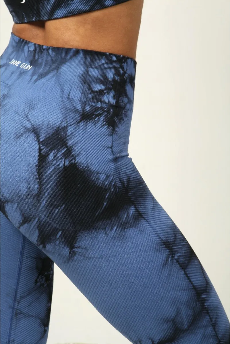 Tie Dye Leggings - Ribbed - Blue Azure