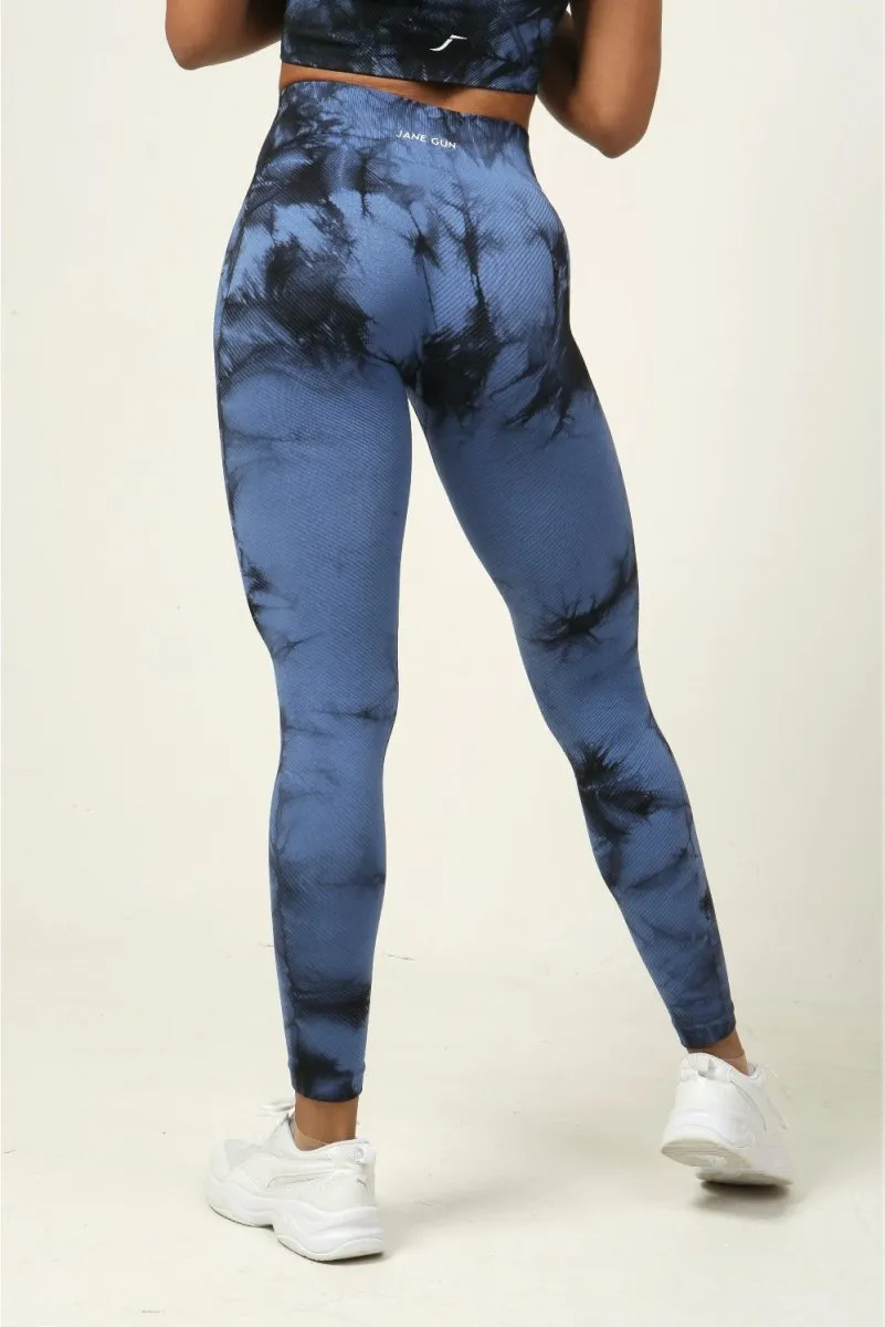 Tie Dye Leggings - Ribbed - Blue Azure