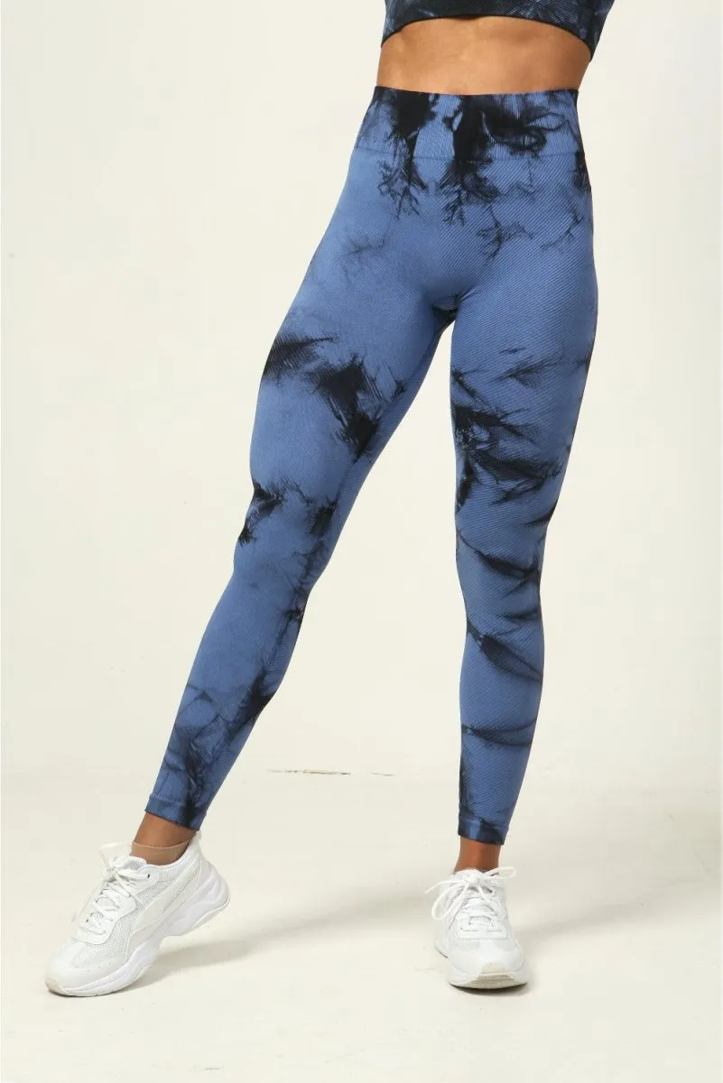 Tie Dye Leggings - Ribbed - Blue Azure