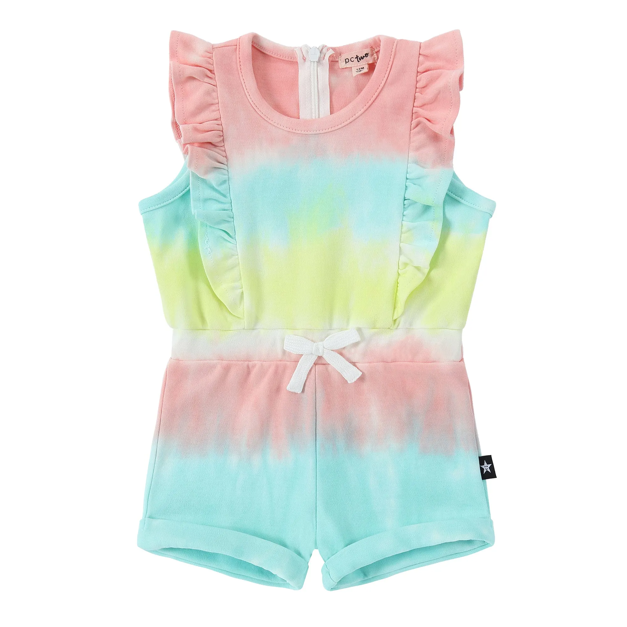 Tie Dyed Stripe Ruffle Romper