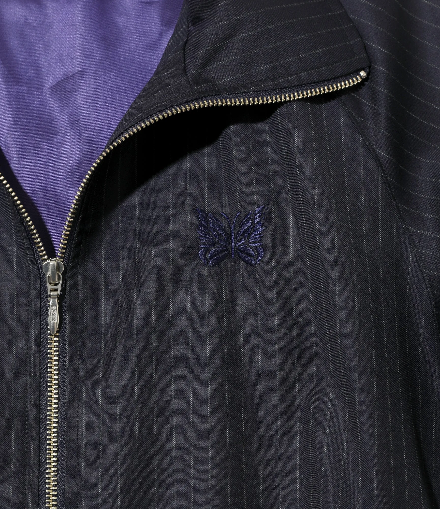 Track Jacket - Navy - Stripe Wool Viyella