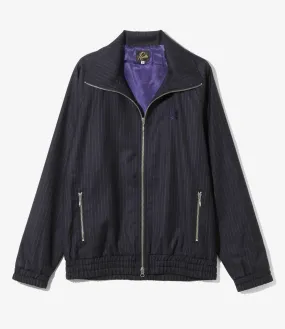 Track Jacket - Navy - Stripe Wool Viyella