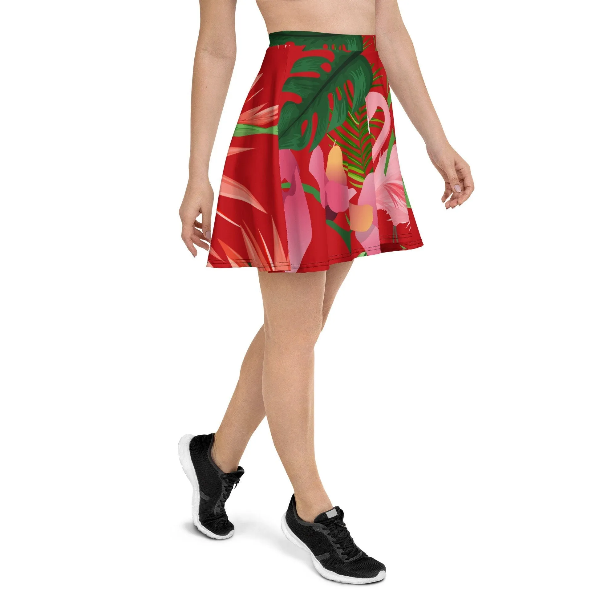 TROPICAL FLAMINGO RED SKATER SKIRT