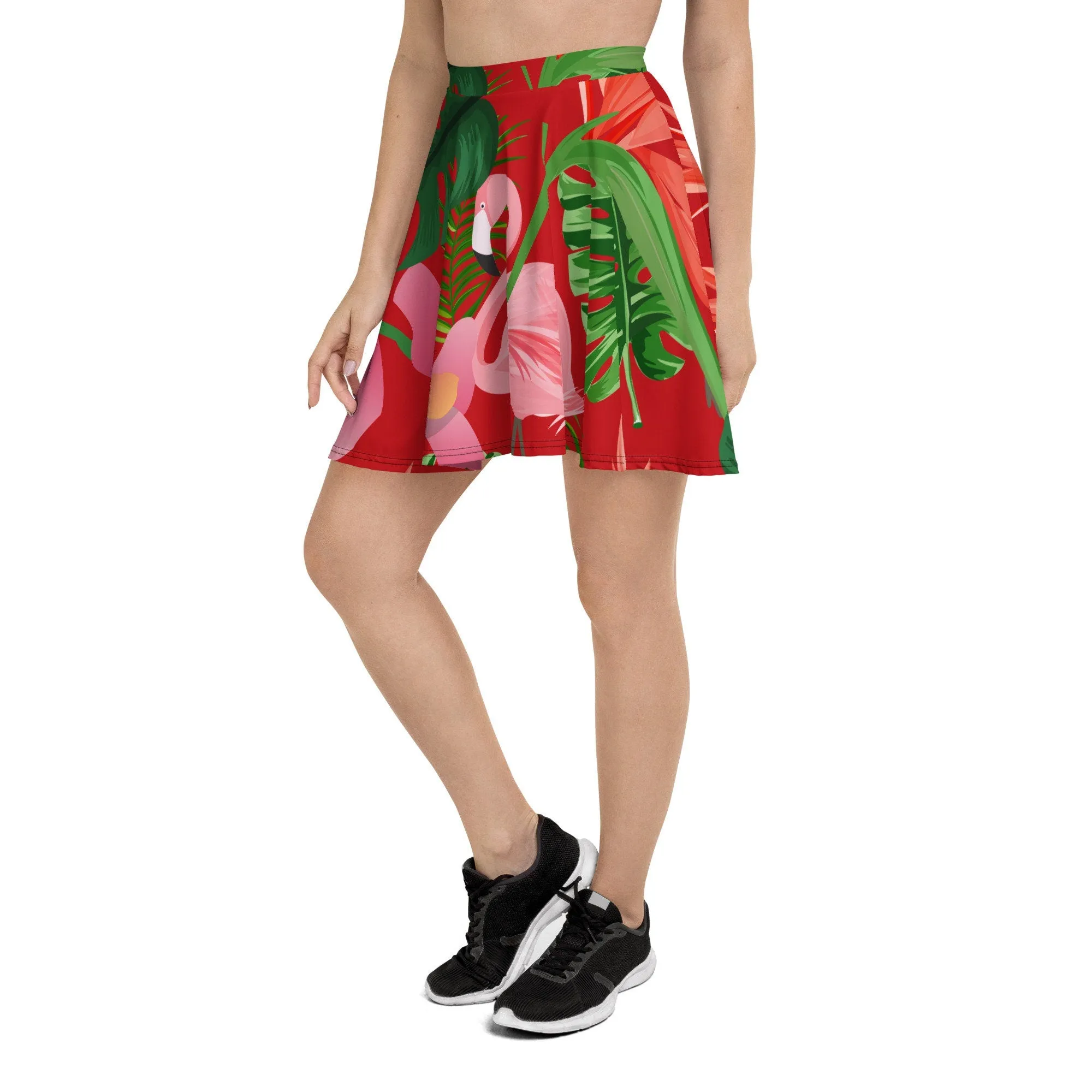 TROPICAL FLAMINGO RED SKATER SKIRT