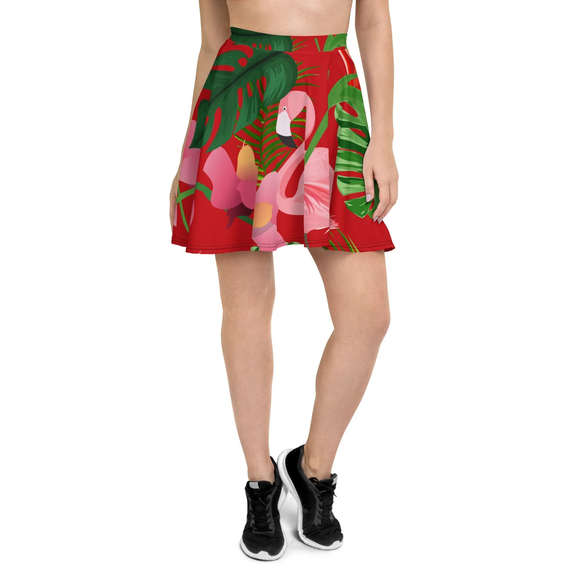 TROPICAL FLAMINGO RED SKATER SKIRT