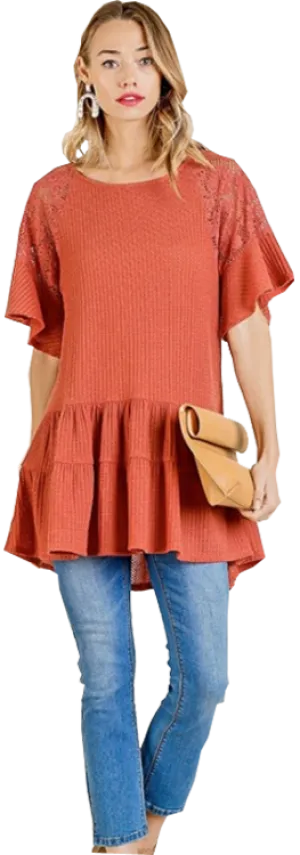 Umgee Peplum Waffle Knit Top