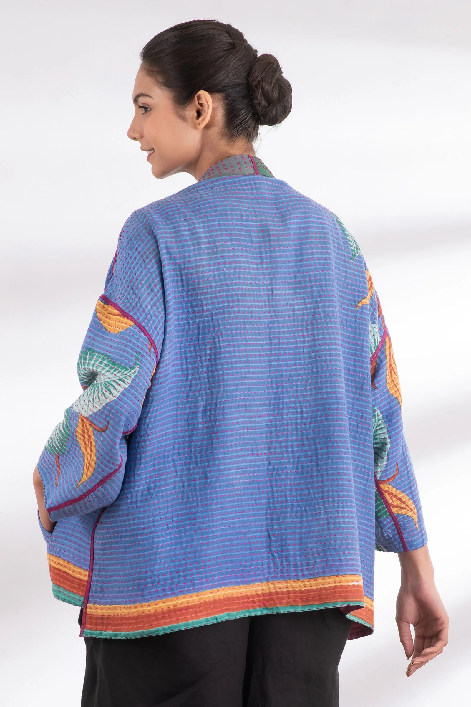 VINTAGE COTTON BBK KANTHA MINI KIMONO JACKET