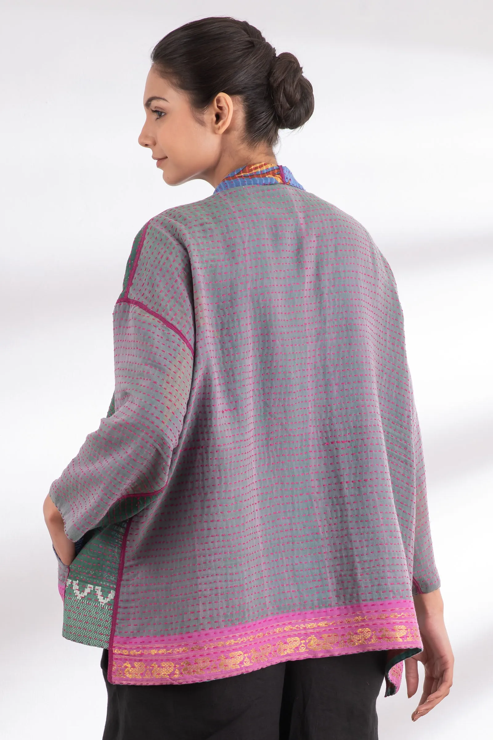 VINTAGE COTTON BBK KANTHA MINI KIMONO JACKET