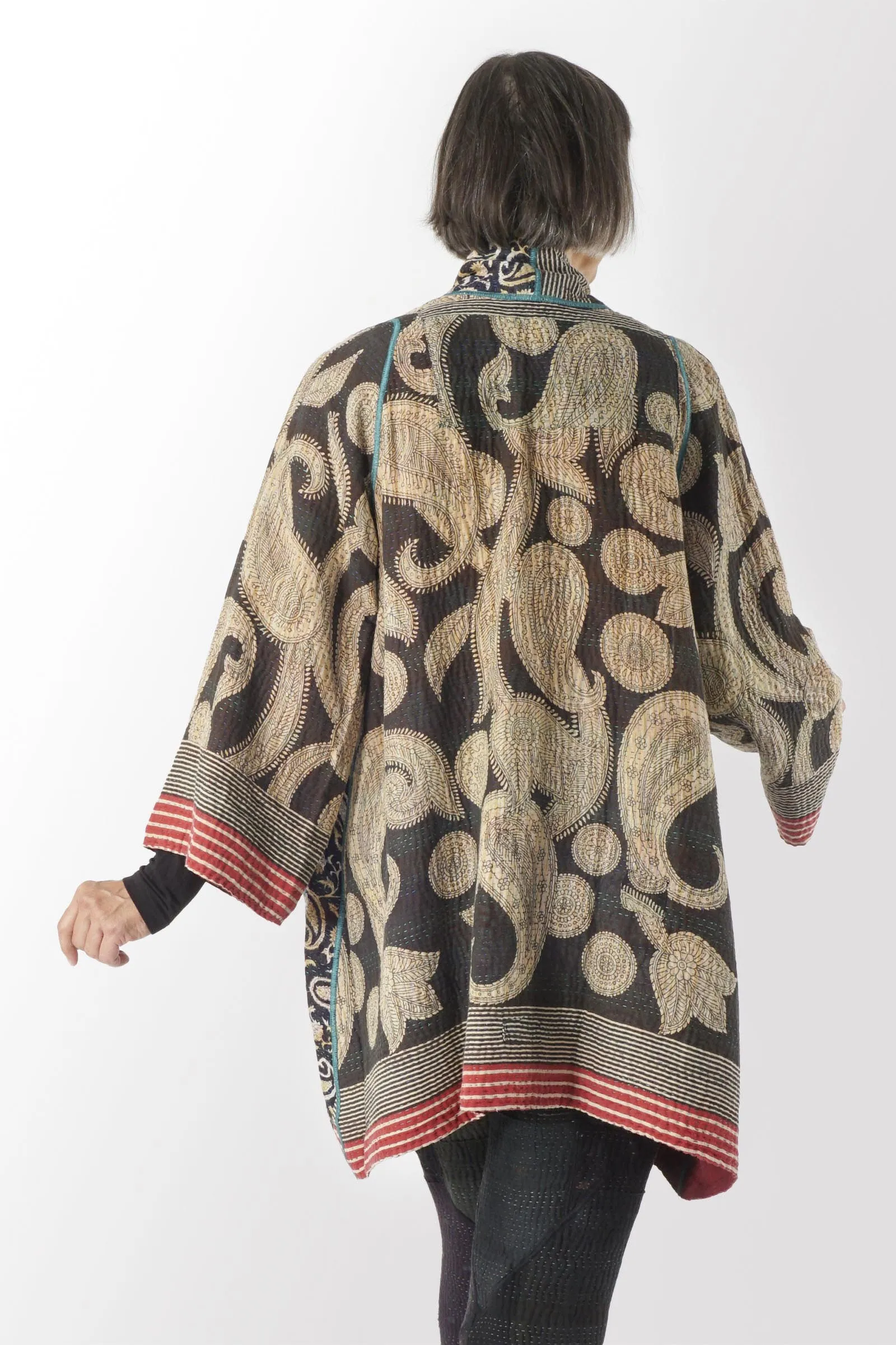 VINTAGE COTTON KANTHA A-LINE JACKET - cv4003-0411a -