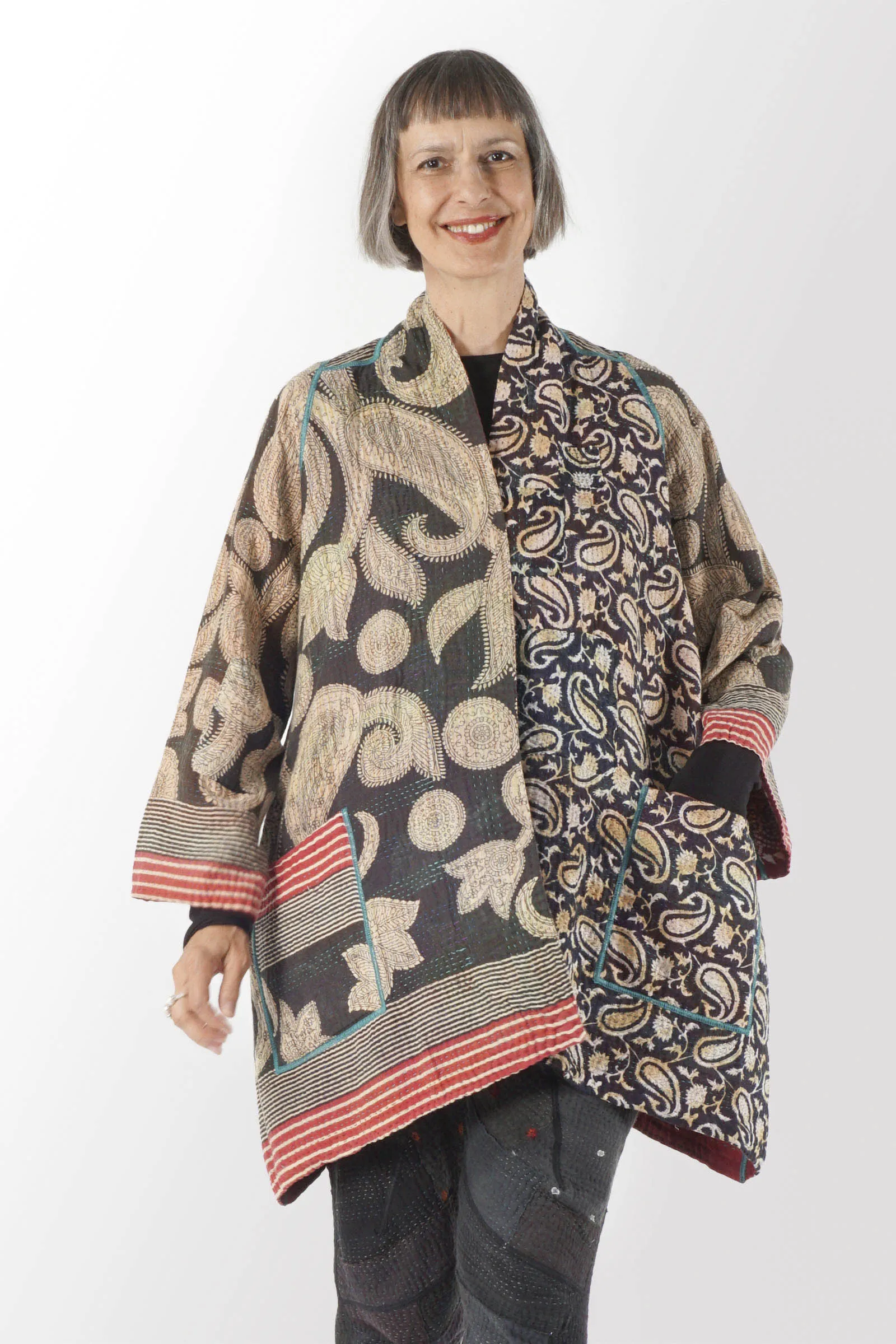 VINTAGE COTTON KANTHA A-LINE JACKET - cv4003-0411a -