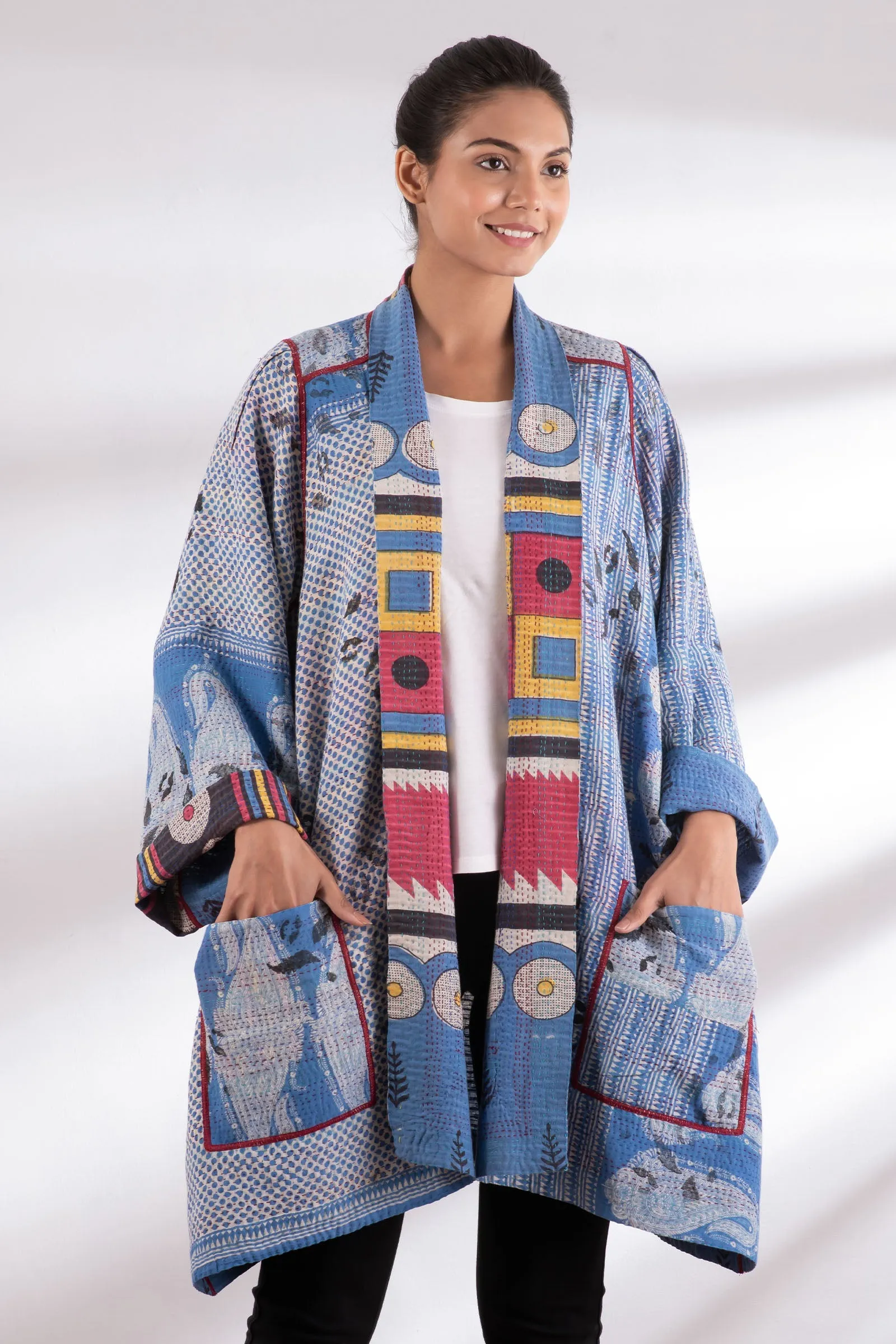 VINTAGE COTTON KANTHA A-LINE JKT