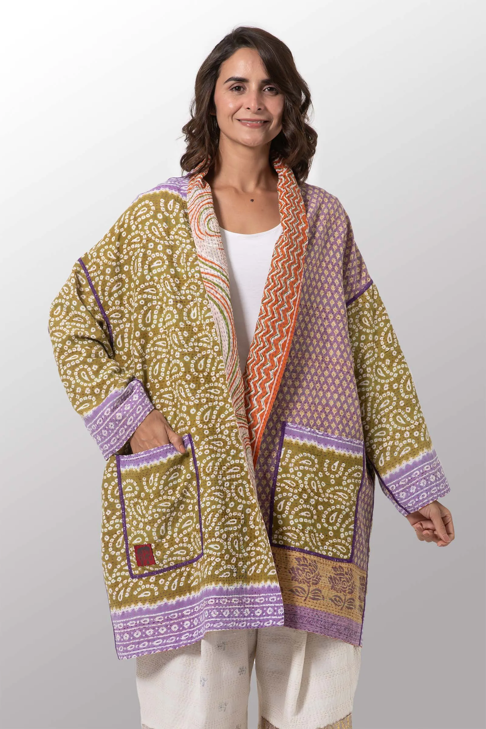 VINTAGE COTTON KANTHA HAORI JACKET - cv2068-0002a -