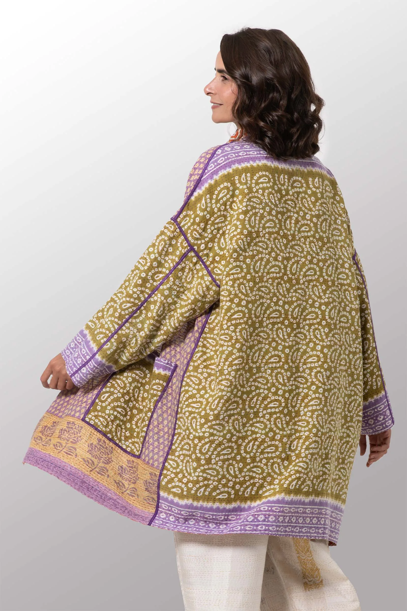 VINTAGE COTTON KANTHA HAORI JACKET - cv2068-0002a -