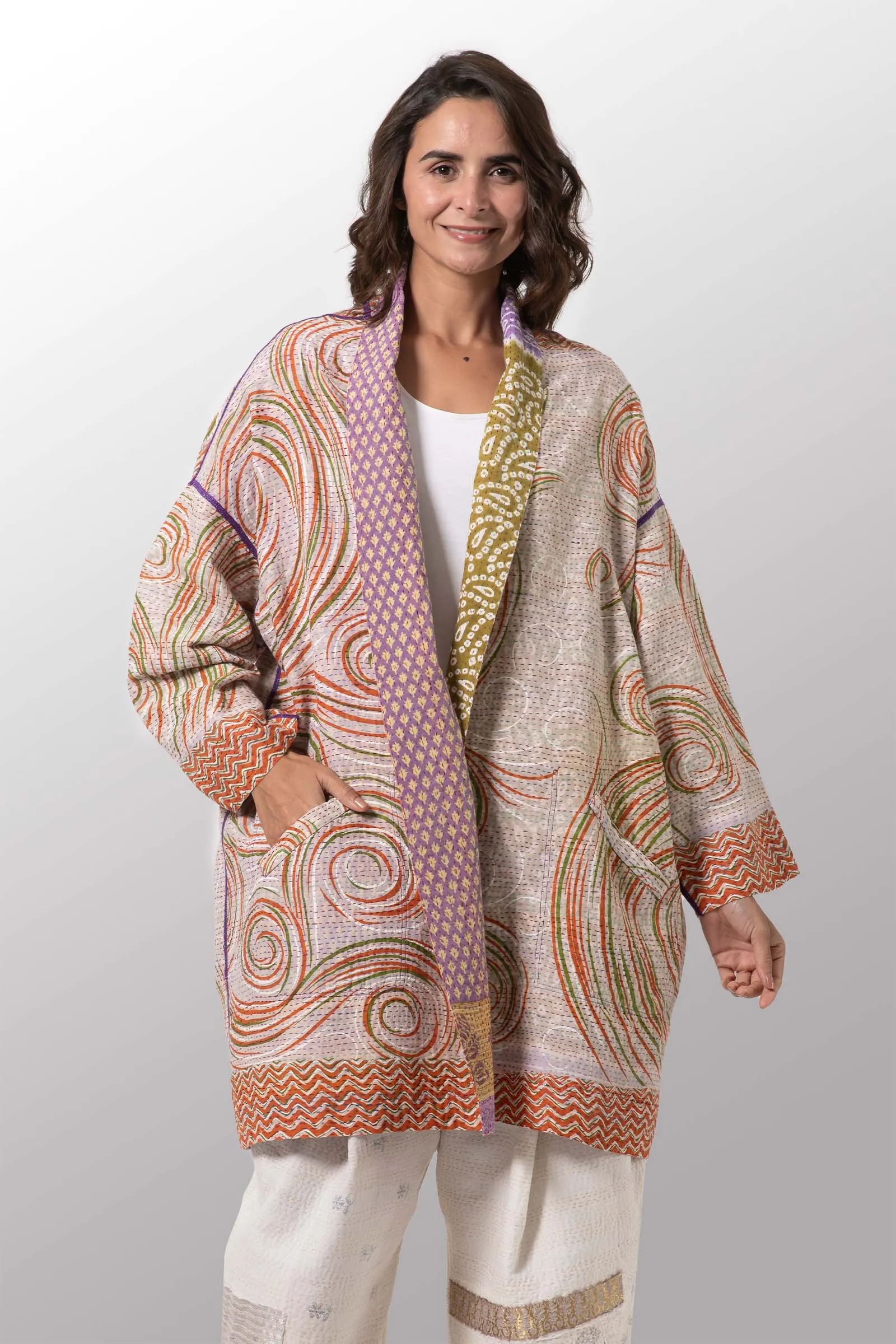 VINTAGE COTTON KANTHA HAORI JACKET - cv2068-0002a -