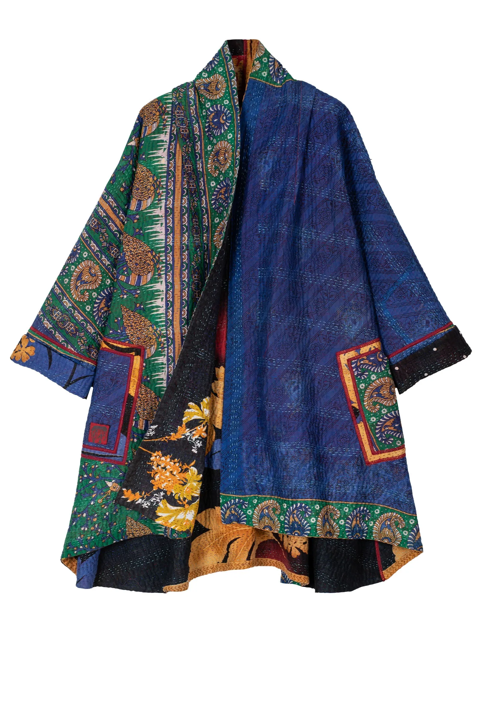 VINTAGE COTTON KANTHA KIMONO LONG JACKET - cv4005-0138a -