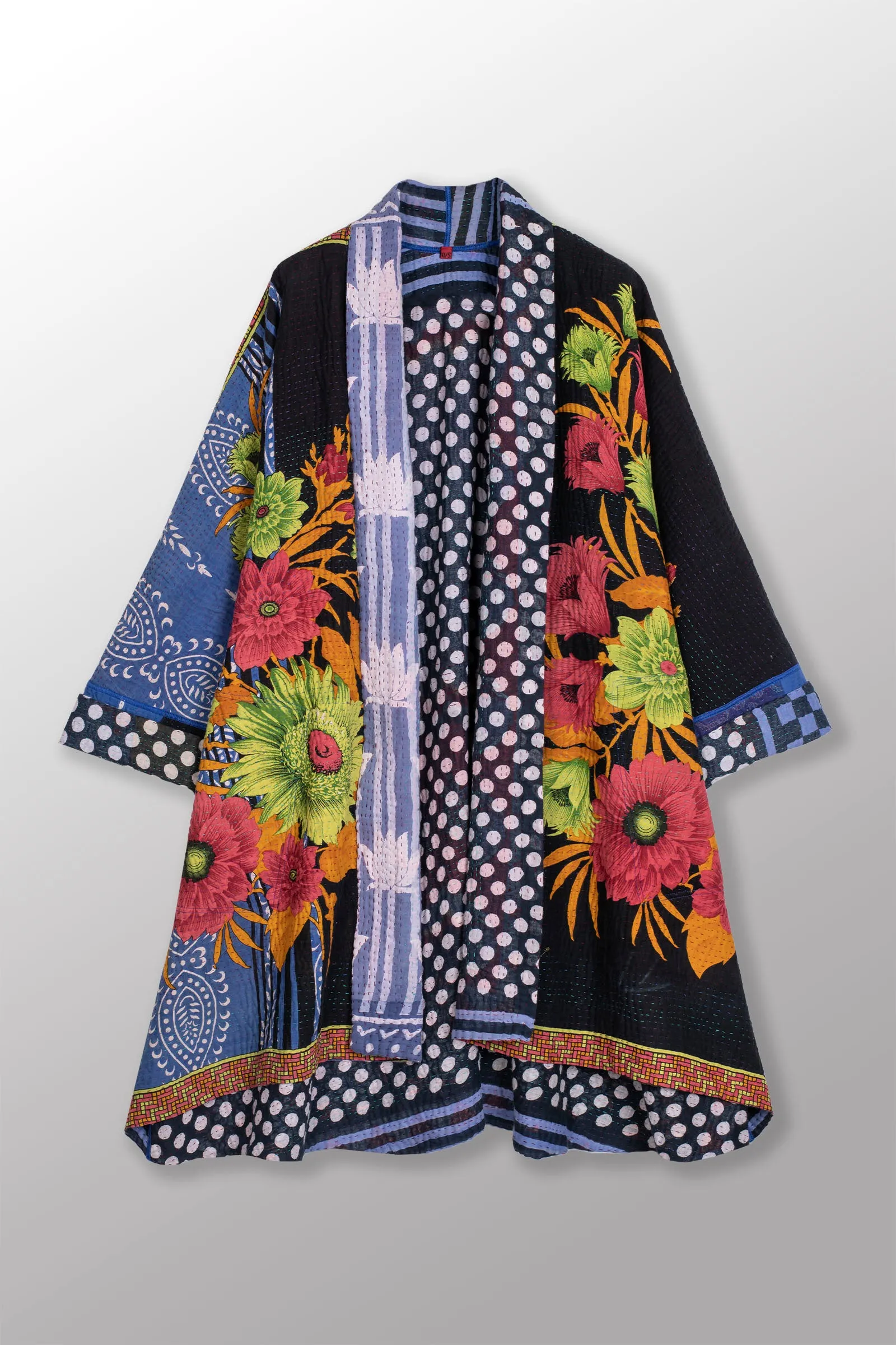 VINTAGE COTTON KANTHA KIMONO LONG JKT - cv4005-0139a -