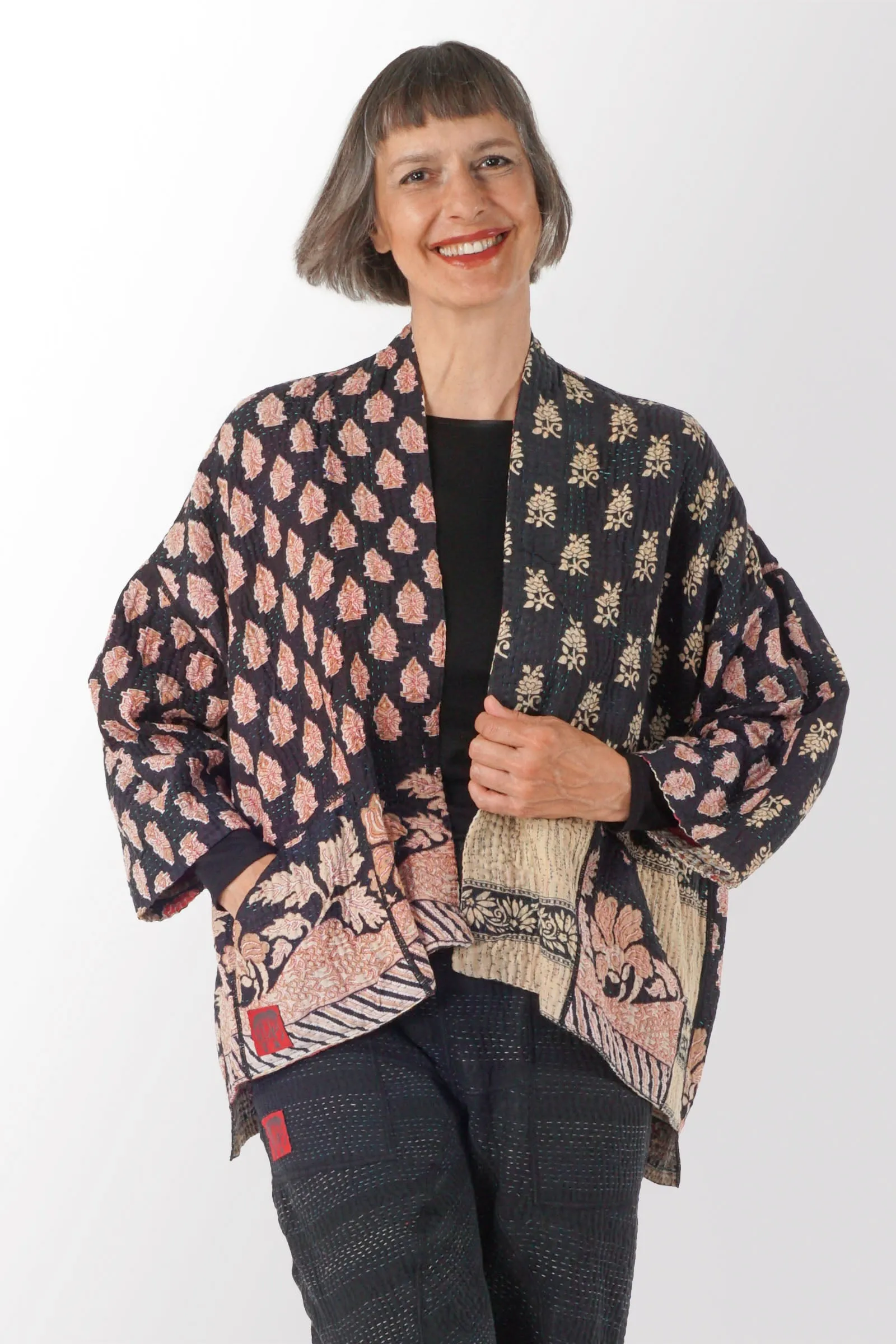 VINTAGE COTTON KANTHA MINI KIMONO JKT - cv4055-0041a -