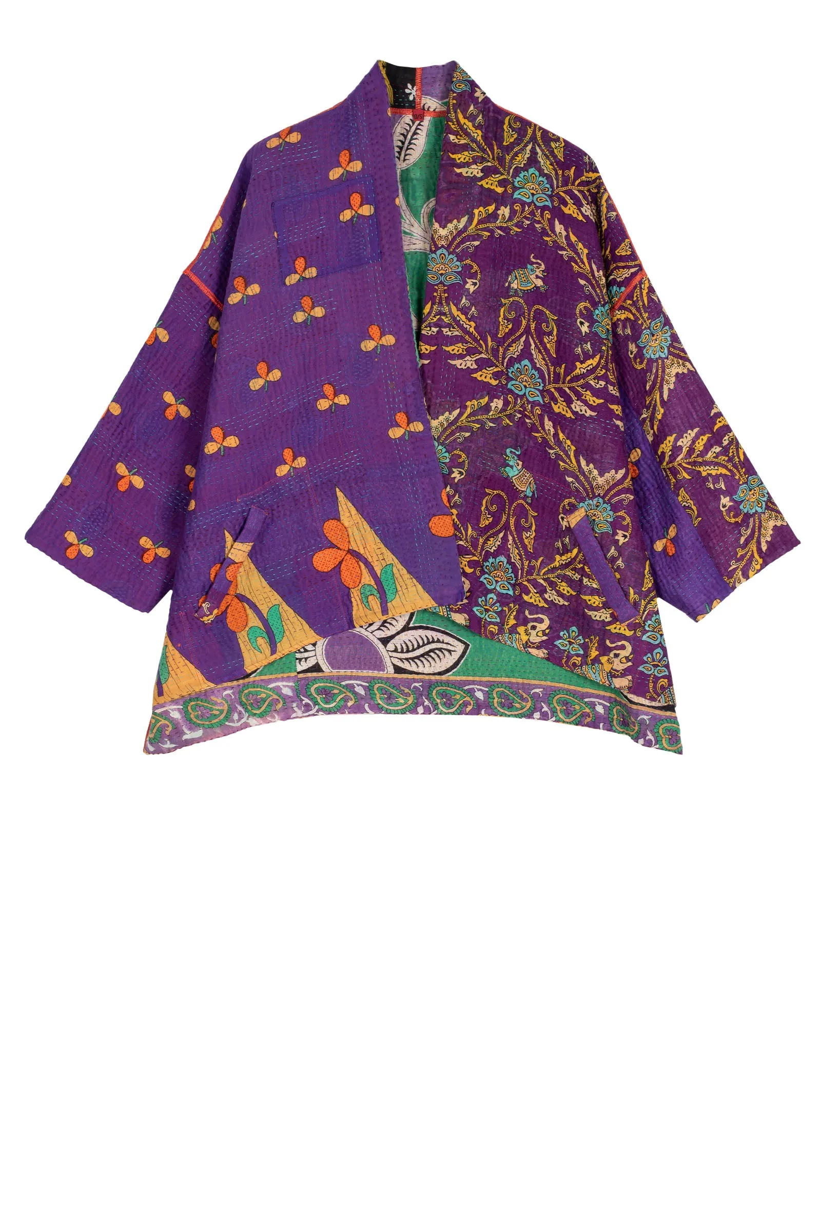 VINTAGE COTTON KANTHA MINI KIMONO JKT - cv4055-0044a -