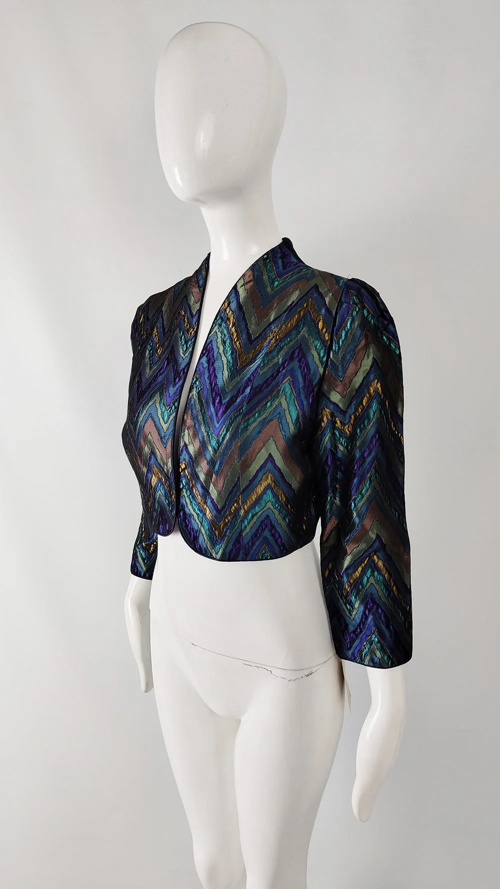 Vintage Purple, Teal & Gold Metallic Brocade Bolero Jacket, 1980s