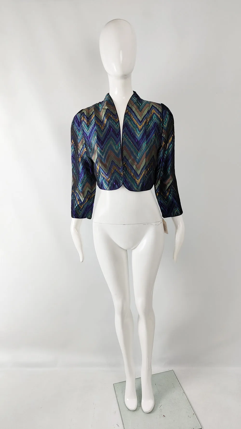 Vintage Purple, Teal & Gold Metallic Brocade Bolero Jacket, 1980s