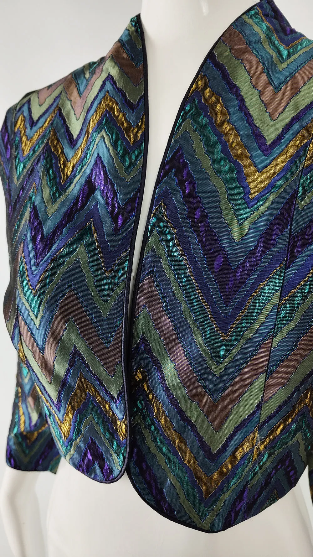 Vintage Purple, Teal & Gold Metallic Brocade Bolero Jacket, 1980s