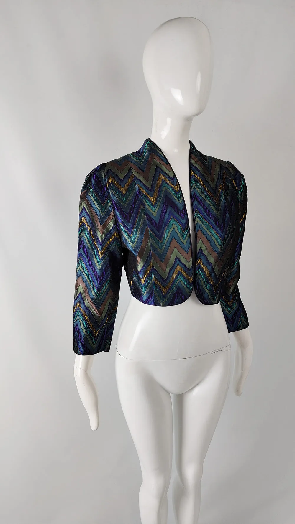 Vintage Purple, Teal & Gold Metallic Brocade Bolero Jacket, 1980s