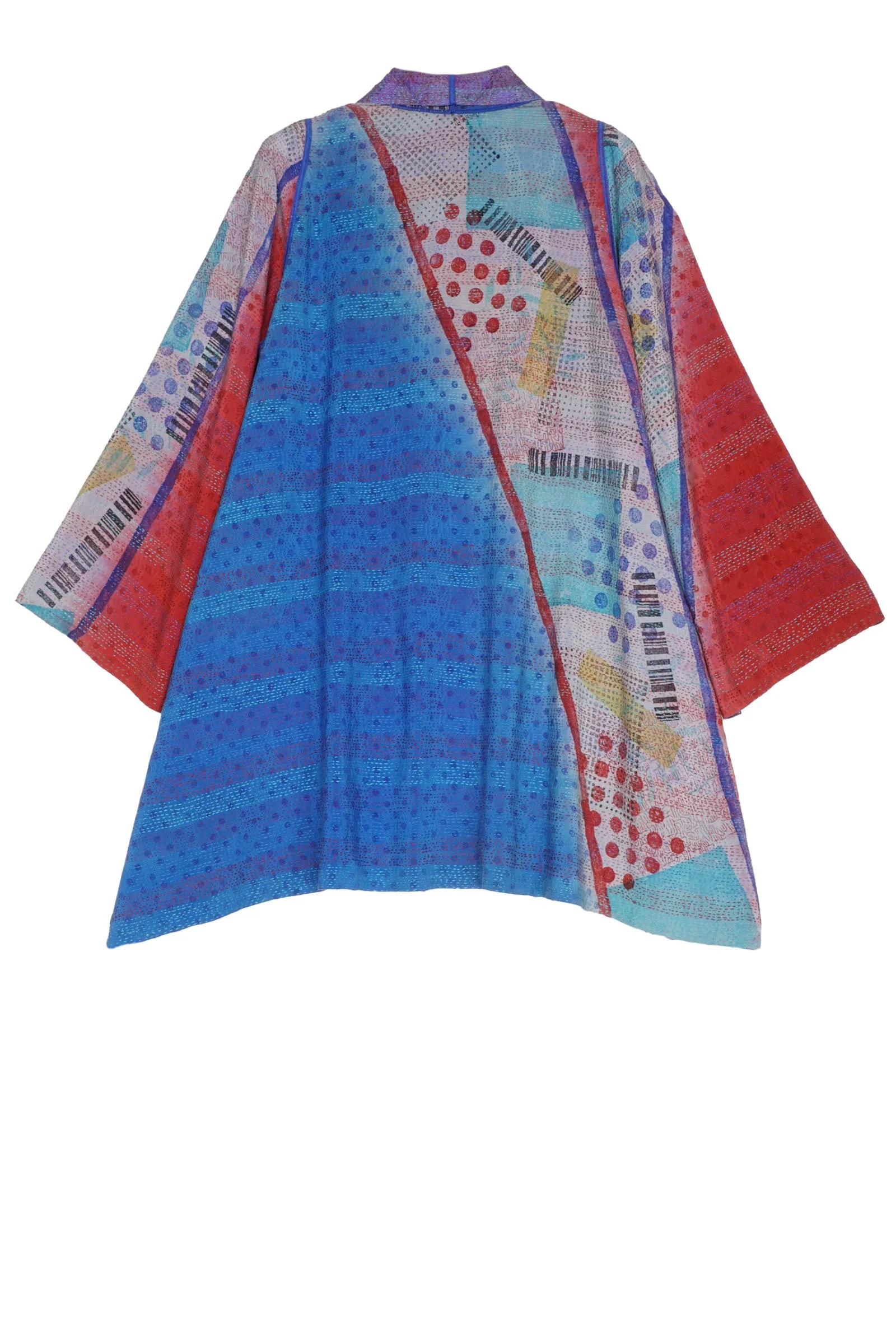 VINTAGE SILK GEORGETTE KANTHA A-LINE JKT - sg2003-0008a -