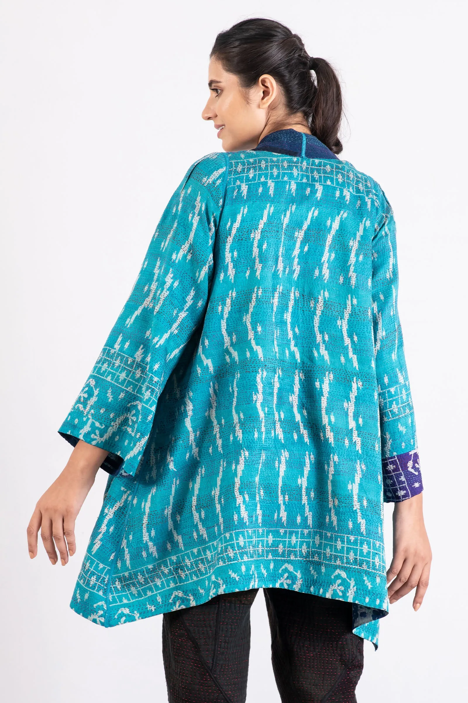 VINTAGE SILK GEORGETTE KANTHA A-LINE JKT