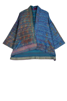 VINTAGE SILK GEORGETTE KANTHA MINI KIMONO JACKET - sg2055-0009a -