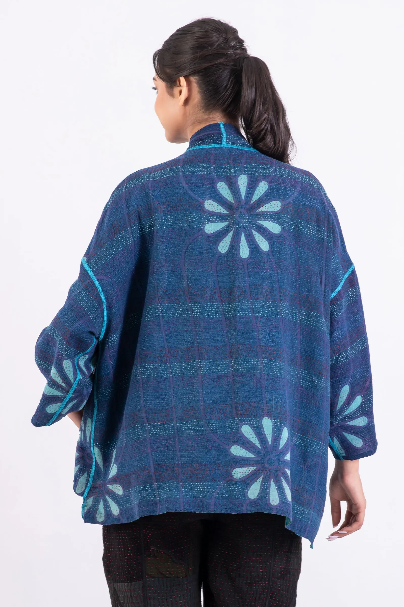 VINTAGE SILK GEORGETTE KANTHA MINI KIMONO JACKET