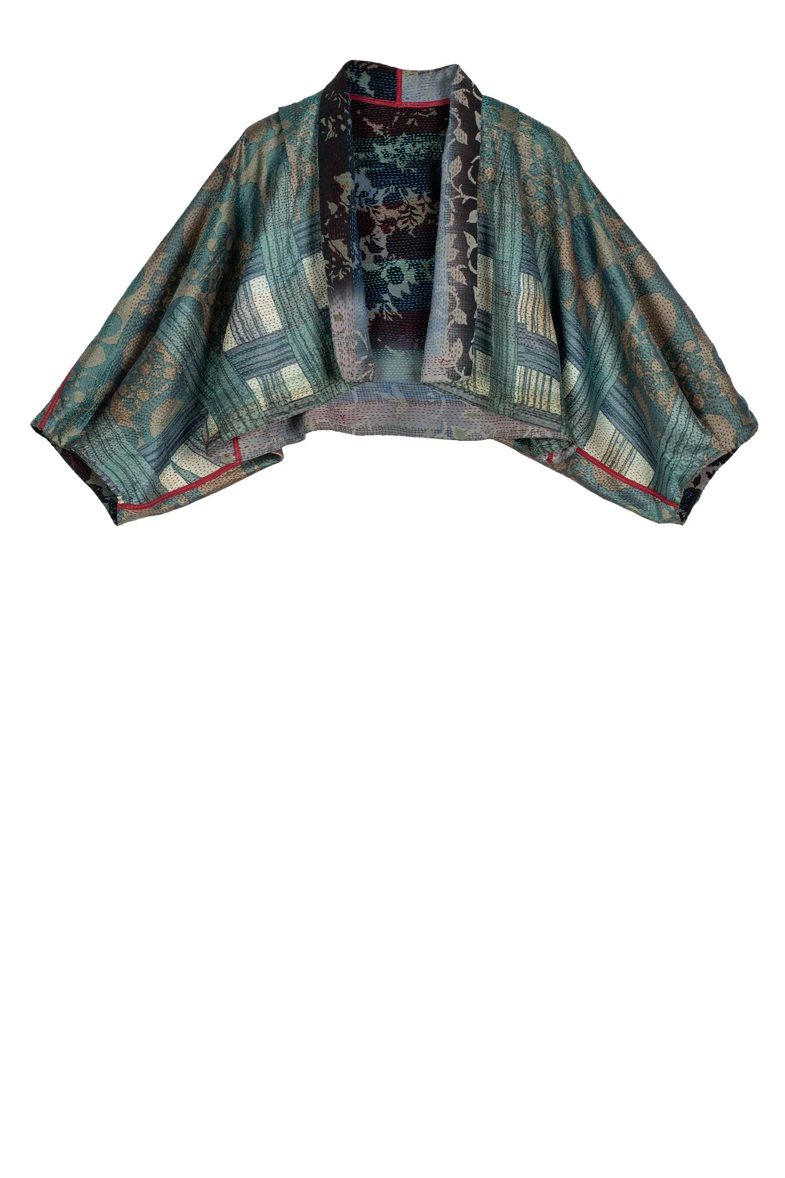 VINTAGE SILK GEORGETTE KANTHA PUFF SLV. SHRUG - sg2062-0005a -