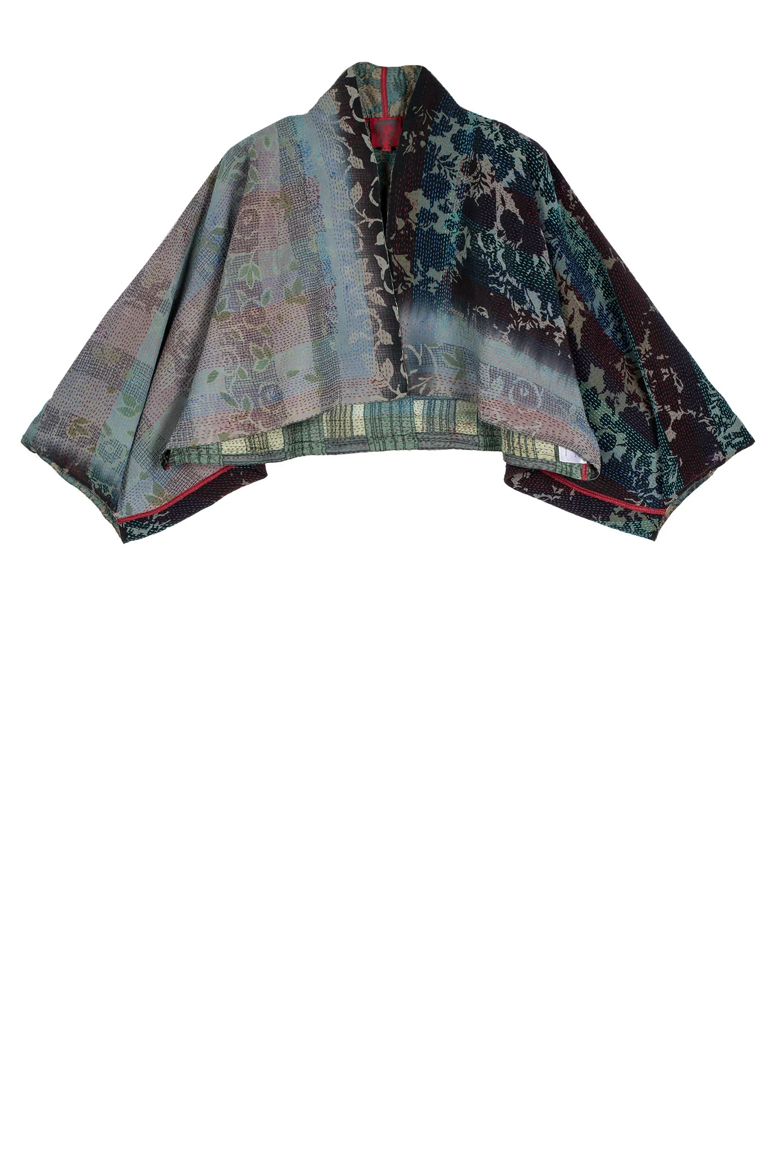 VINTAGE SILK GEORGETTE KANTHA PUFF SLV. SHRUG - sg2062-0005a -