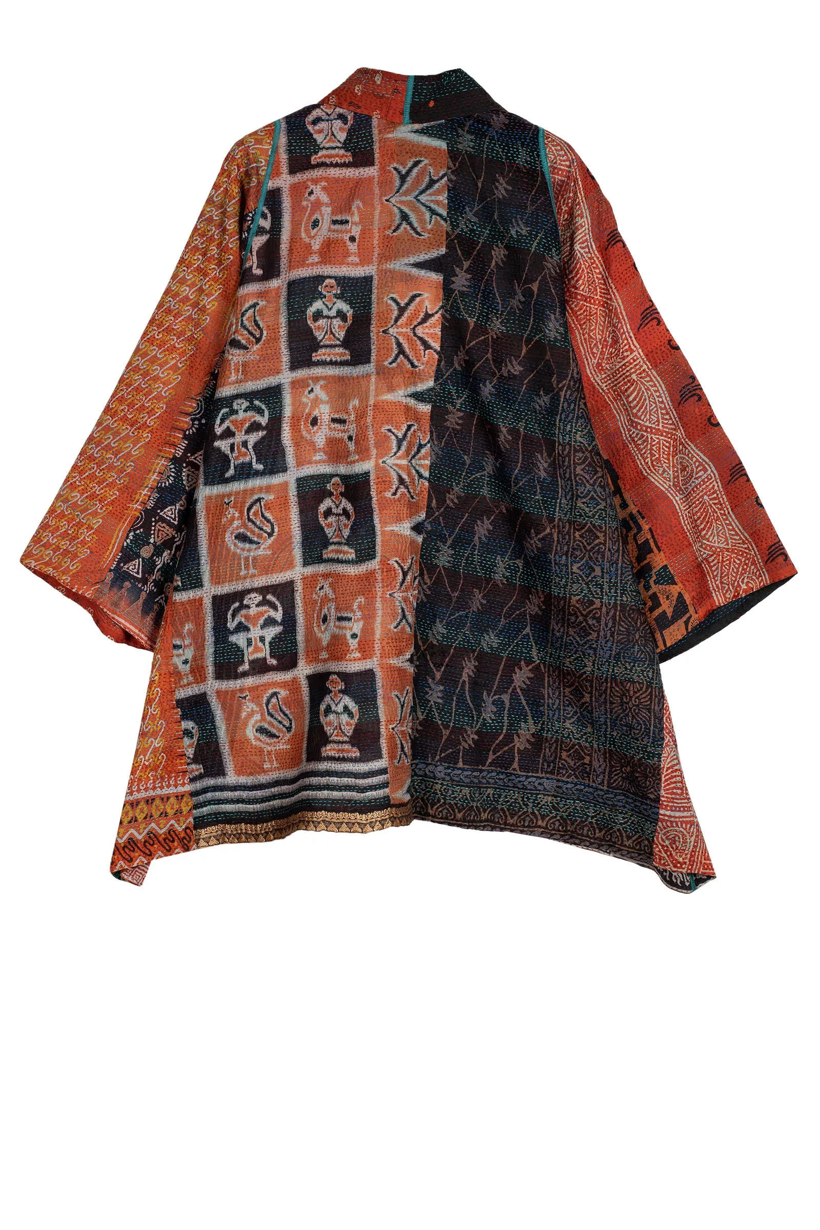 VINTAGE SILK KANTHA A-LINE JKT - sv2003-0369a -