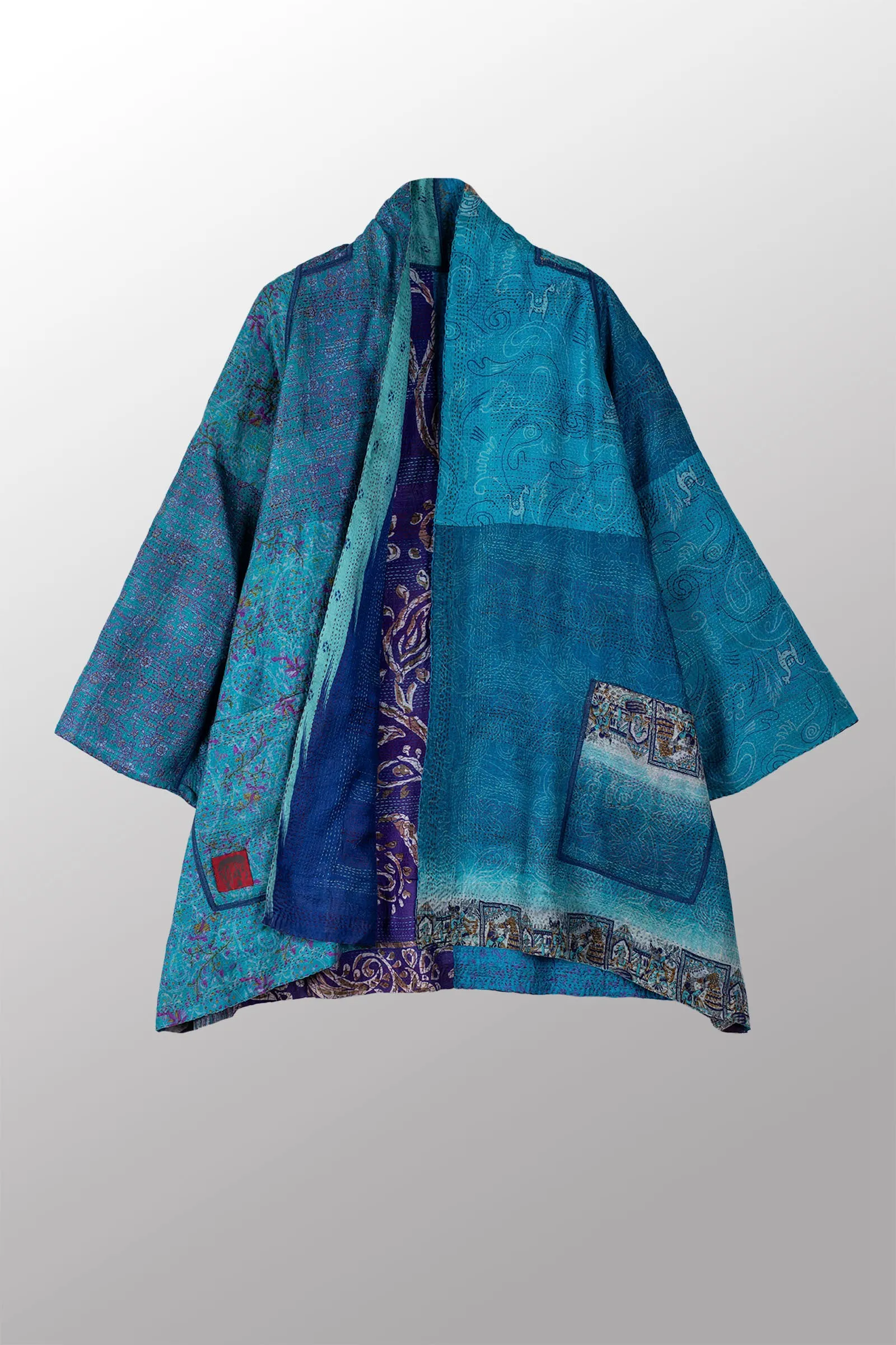 VINTAGE SILK KANTHA A-LINE JKT - sv2003-0374a -