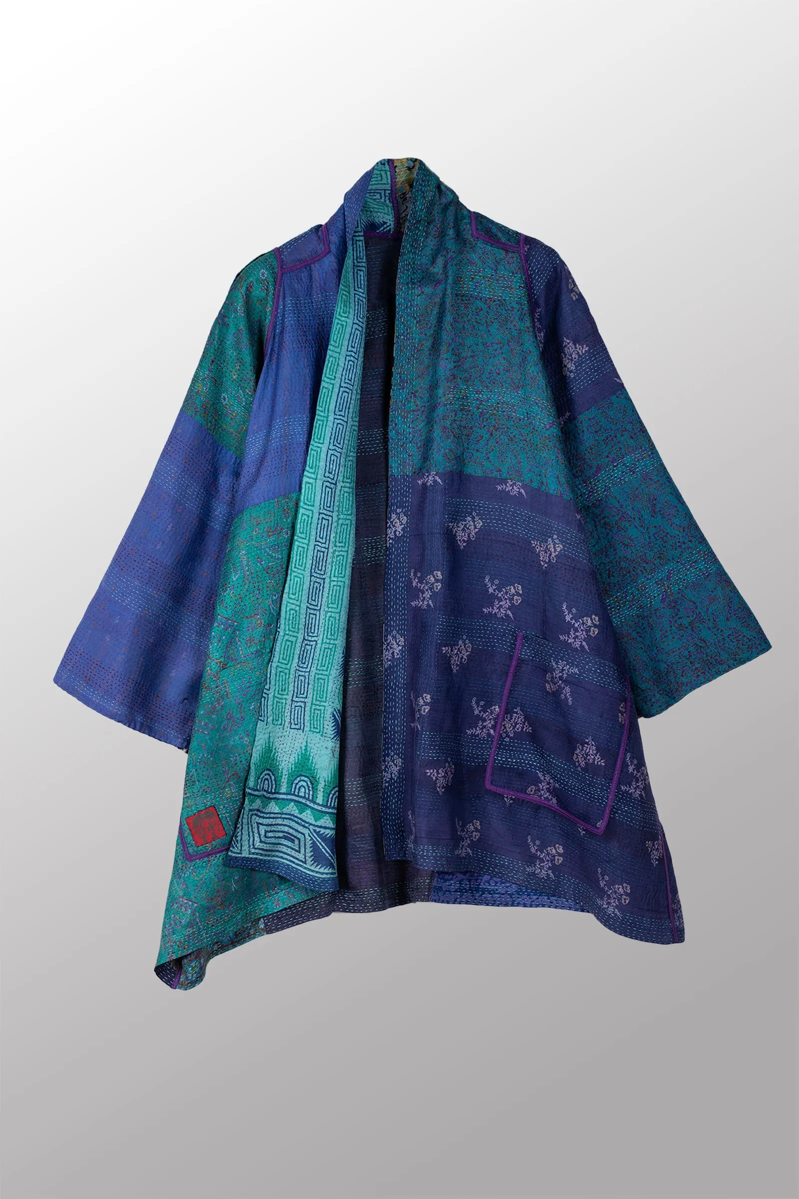 VINTAGE SILK KANTHA A-LINE JKT - sv2003-0375a -